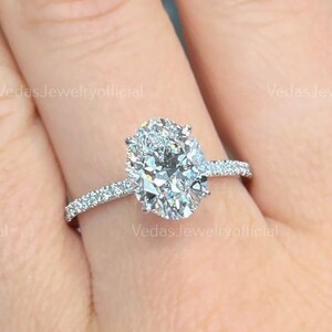 3 CT Classic Oval Cut Moissanite Engagement Diamond Ring Hidden Halo Anniversary Ring Fine Solitaire Ring Promise Ring Gift For Her