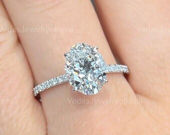 3 CT Classic Oval Cut Moissanite Engagement Diamond Ring Hidden Halo Anniversary Ring Fine Solitaire Ring Promise Ring Gift For Her