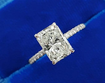 2.5CT Radiant Cut Moissanite Engagement Ring, 14K Gold Hidden halo Wedding & Anniversary Ring, Pave set Halo ring, Customized ring for women