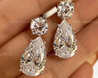 Pear Cut Moissanite Wedding Earring 14K White Gold Moissanite Earring Pear Cut Drop Earring For Women Perfect Anniversary Gift For Her