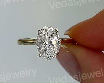 Oval 2.00 carat IGI Certified Lab Grown Diamond E Color VS1 Clarity Solitaire Engagement Ring with Hidden Halo, Handmade of 14k Gold
