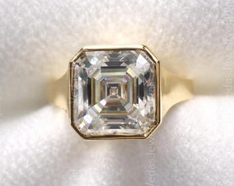 2.5 CT Asscher Cut Moissanite Engagement Ring, Bezel Set Solitaire Ring, Classic Wedding & Promise Ring for Women