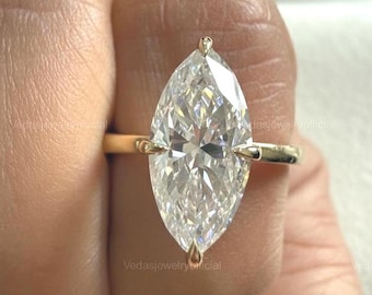 2 Carat Marquise Moissanite Solitaire Wedding Ring, Compass Prong Setting, Engagement Ring for Women, Anniversary Ring, Comfort Fit Ring