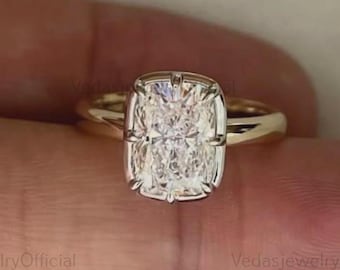 3.00 Carat Cushion Cut Lab Grown Diamond Ring, 14k Gold Solitaire Engagement Setting, The Seloria