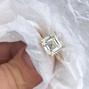 Bague de fiançailles en moissanite coupe Asscher 3,0 carats, halo caché avec griffes, alliance parfaite et cadeau d'anniversaire