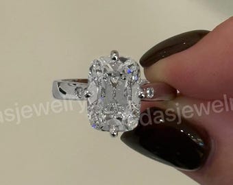 Cushion Old Mine Cut Diamond Engagement Ring with Hidden Halo, Lab Grown Diamond Wedding Ring for Her, Vintage Inspired Diamond Ring