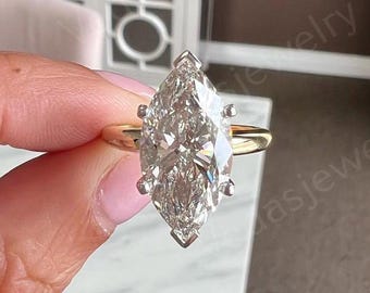 Huge Marquise Cut 3.10 carat IGI Certified F Color VS1 Clarity Lab Grown Diamond Hidden Halo Engagement Ring, Round Side Diamonds 18k Gold