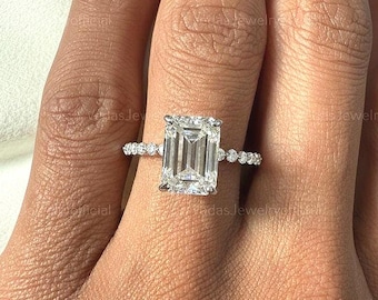 3 Carat Emerald Cut Colorless Moissanite Solitaire Engagement Ring, Wedding Ring, Ring for Women, Anniversary Gift,Promise Ring Gift for Her