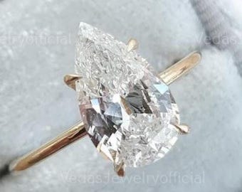 3.5 Carat Pear Cut Moissanite Diamond Solitaire Ring, Elegant VS1 E Engagement Ring, Dainty Proposal Gift for Her