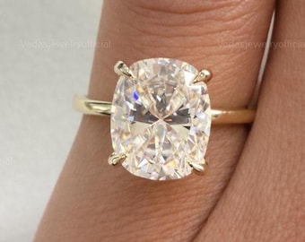 Classic 3.63CT Elongated Cushion Cut Moissanite Engagement Ring in 14k Yellow Gold – Solitaire, Anniversary, Perfect Wedding Gift