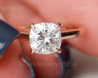 2CT Cushion Diamond Ring, Simply Beautiful Hidden Halo Moissanite, Engagement or Promise Ring, Ideal Anniversary Gift