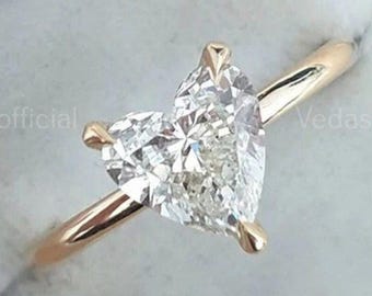 1.5 CT Heart Cut Moissanite Engagement Ring, 14K Solid Gold Dainty Design, Ideal Promise Ring for Anniversary or Wedding Gift
