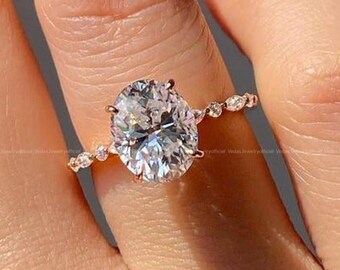 3CT Oval Moissanite Engagement Ring: Vintage Marquise 14k Yellow Gold