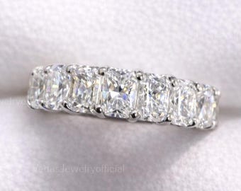 Radiant Cut Full Eternity Band Moissanite, Wedding Band Radiant Cut Moissanite Band 14K Gold Promise Band Moissanite Eternity Band For Women