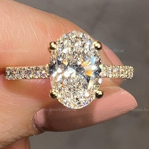 2.00 Karat Halo Ovalschliff Verlobungsringe Ovalschliff Diamant Halo Ring Ovalschliff Moissanite Ring Einzigartiger Ovalschliff Verlobungsring