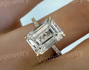Emerald Cut Diamond Ring, 3.00 CT Lab Grown Diamond with Hidden Halo, Stunning Engagement Ring, Perfect Gift for Her