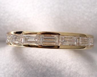 14K Gold Baguette Diamond Band, 2.50 MM Thin Channel Set Diamond Ring, Full Eternity Stackable Ring, Diamond Wedding Ring, Minimalist Ring