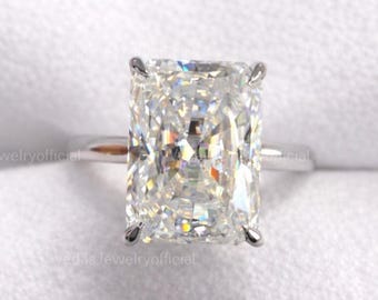 Antique Cathedral Moissanite Engagement Ring 4 Ct Radiant Cut Diamond Solitaire Hidden Halo Pave Bridge Ring Anniversary Gift for Her