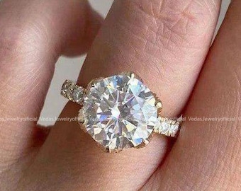 3.5CT Round Moissanite Engagement Ring: Hidden Halo, 14K Gold
