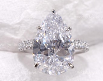 8 CT Pear Cut Moissanite Engagement Ring, Hidden Halo Teardrop Ring, Large Statement Wedding Ring, Bridal Jewelry Gift for Her