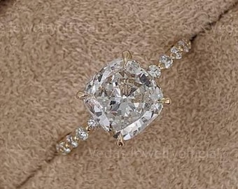 3 Carat Cushion Cut Diamond Ring Cushion Cut Moissanite Engagement Ring Hidden Halo Cushion Cut Engagement Ring Cushion Cut Solitaire Ring