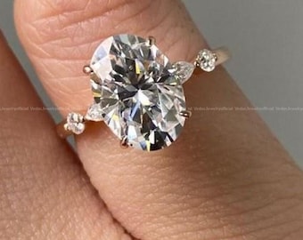 3.5CT Oval Moissanite Engagement Ring: Vintage Marquise 14k Yellow Gold