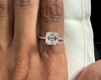 3CT Solid Gold Asscher Moissanite Engagement Ring – Elegant Pave Wedding Band, Proposal Ring, Perfect Gift for Women or Wife