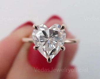 2.5 CT Heart Cut Moissanite Engagement Ring, 14K Solid Gold Dainty Design, Ideal Promise Ring for Anniversary or Wedding Gift