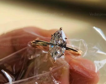 2.00 CT Marquise Cut Lab Grown Diamond Engagement Ring in Gold, Hidden Halo, Twisted Band