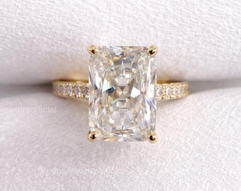 5.0 CT radiant moissanite engagement ring, bridal pave hidden halo setting, elegant bridal ring for proposal gifts