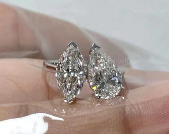 3.00CTW Pear & Marquise Lab Grown Diamond Moi et Toi Ring - IGI Certified