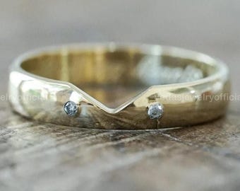 Bold Chevron Ring Solid Gold V Shape Curved Wedding Band Simple Women's Nesting Band Contour Wishbone Ring Stacking Flat Promise Cigar Band