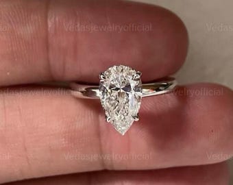 Pear Cut 2.00 Carat IGI Certified E Color VVS2 Clarity Lab Grown Diamond Solitaire Hidden Halo Stone Engagement Ring 18k White Gold
