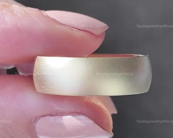 6mm Gold Wedding Band - 14K Solid Gold Cigar Ring with Matte Finish, Unisex Dome Ring for Weddings and Anniversaries Gift