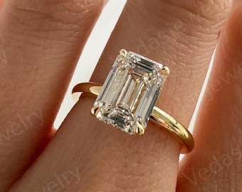 2.0 CT Lab Grown Emerald Cut Diamond Solitaire Ring - F/VS1 Gold Wedding Band