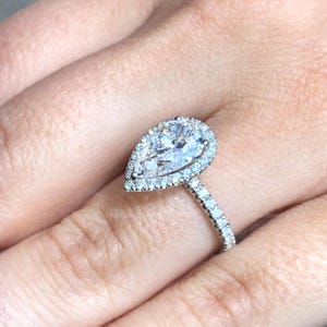 2.20 CTW Moissanite Double Halo Ring, Stunning Pear Cut 14K White Gold Engagement Ring, Ideal for Anniversary Gifts
