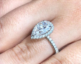2.20 CTW Moissanite Double Halo Ring, Stunning Pear Cut 14K White Gold Engagement Ring, Ideal for Anniversary Gifts