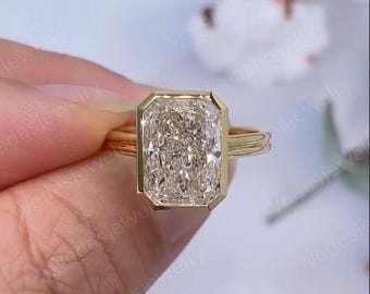 2.0CT Radiant Cut Lab Created Diamond Ring, Radiant Bezel Setting Ring, Double Shank Engagement Ring, IGI Certified Lab Grown Diamond