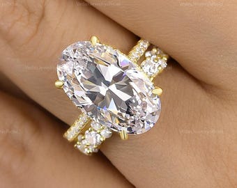 4 CT Oval Moissanite Bridal Set Ring: Sterling Silver Wedding Band