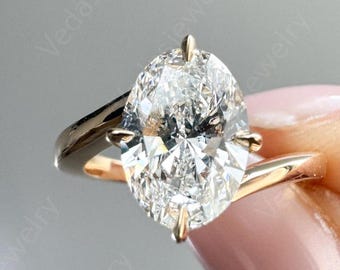 East West Oval Cut Lab-Grown Diamond Solitaire Ring, 18K Gold Bypass Design, Perfect Engagement Ring, Unique Anniversary Gift