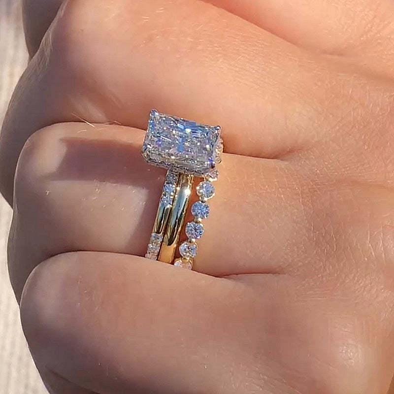 3 CT Radiant Cut Moissanite Trio Bridal Ring Set Engagement Ring Set ...