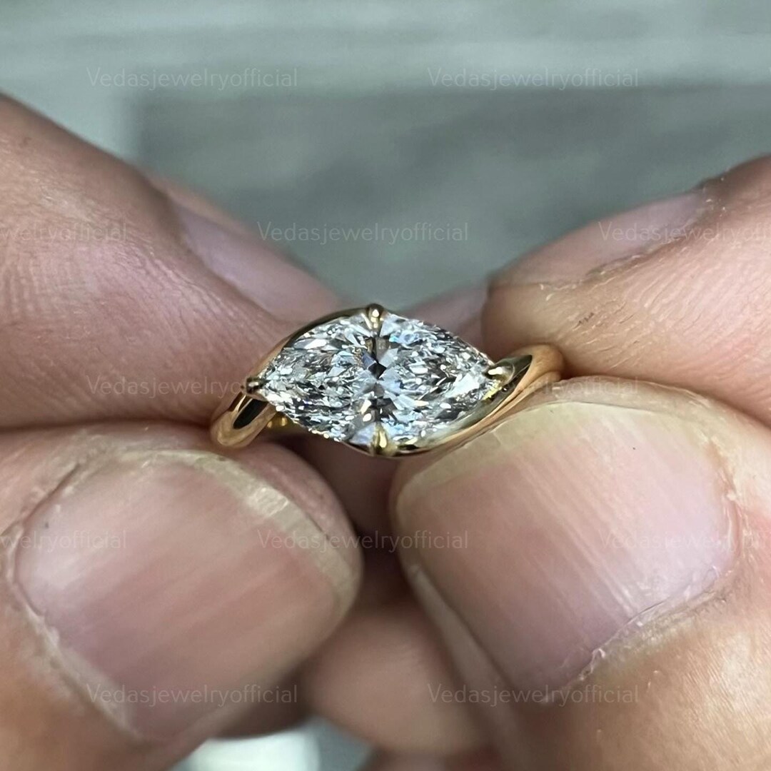 Marquise Cut Lab Grown Diamond Solitaire Engagement Ring/ CVD Diamond ...
