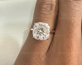 3 Carat Cushion Cut Diamond Ring Cushion Cut Moissanite Engagement Ring Hidden Halo Cushion Cut Engagement Ring Cushion Cut Solitaire Ring