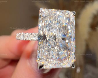 5.0 CT radiant moissanite engagement ring, bridal pave hidden halo setting, elegant bridal ring for proposal gifts