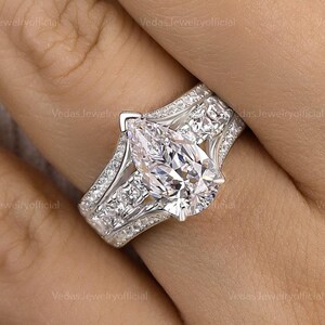 Ensemble d'alliances en moissanite taille poire 2,5 carats, bague de fiançailles halo vintage pour elle, cadeau d'anniversaire unique