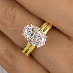 3CT Oval Moissanite Ring Set Womens Moissanite Engagement Ring Set, Bridal Set, Wedding Set,8x10mm Oval Solitaire Ring & Solid Gold Band Set