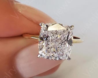 Cushion Cut Lab-Grown Diamond Ring, 3 CT IGI Certified E Color VVS2 Clarity, Classic Solitaire Engagement Ring Gift for Her