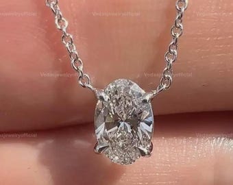 Oval Cut Lab Diamond Wedding Necklace/ Solitaire Diamond Engagement Necklace/ Eco Friendly Diamond Proposal Necklace/ CVD Diamond Necklace