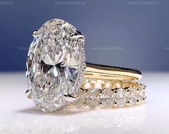 5 CT Oval Cut Moissanite Engagement Bridal Set Ring Gift For Her Wedding Band Promise Ring Set Wedding Gift Stylish Bridal Set Ring For Gift