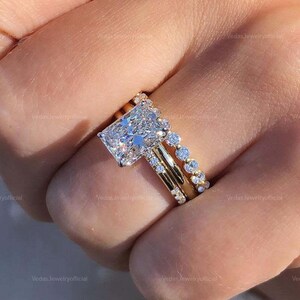 3 CT Radiant Cut Moissanite Trio Bridal Ring Set Engagement Ring Set ...